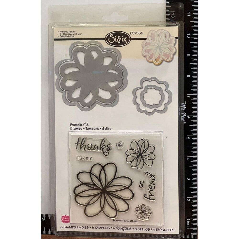 Sizzix 657580 Framelits Stephanie Barnard Double Flower Dies & Stamps Set